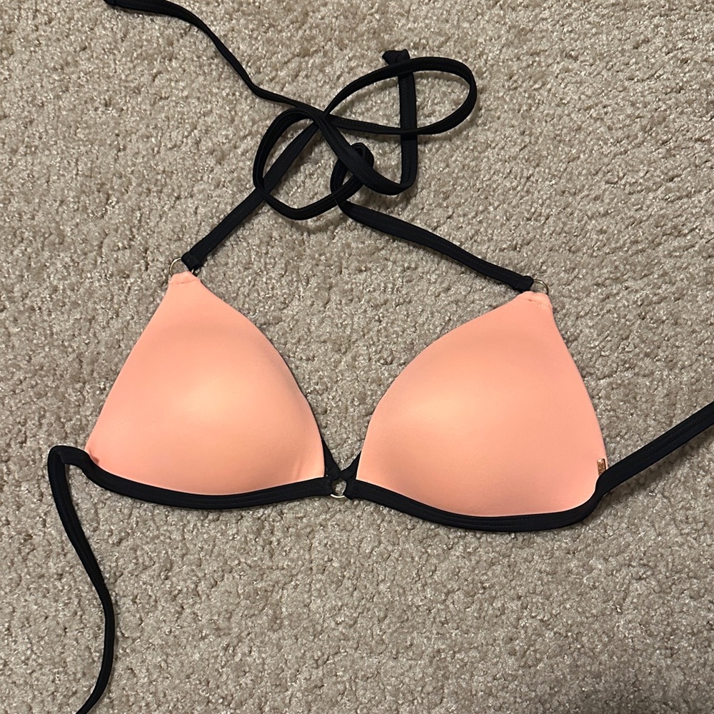 PINK Victoria's Secret Peach push up Bikini Top with Black Trim
